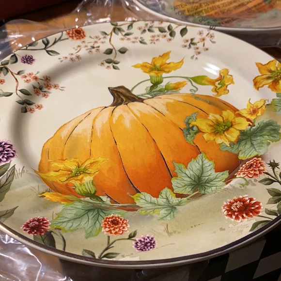 Pottery Barn Botanical Harvest Pumpkin Stoneware Set of Four Salad plates - Picture 6 of 16
